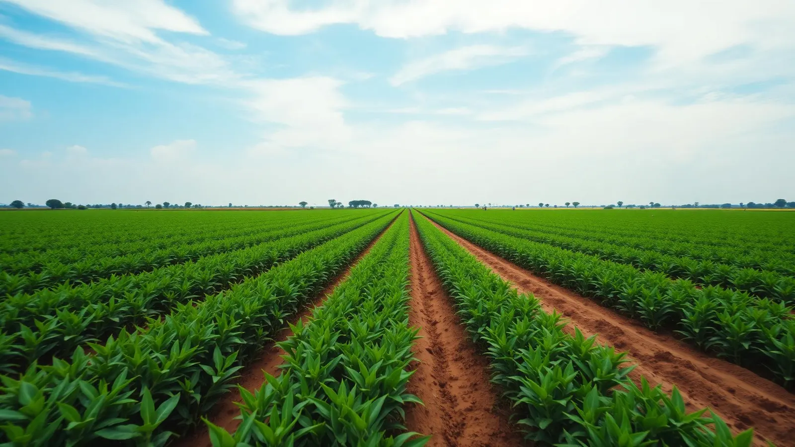 Endless rows of healthy crops on a Sindham Organic farm